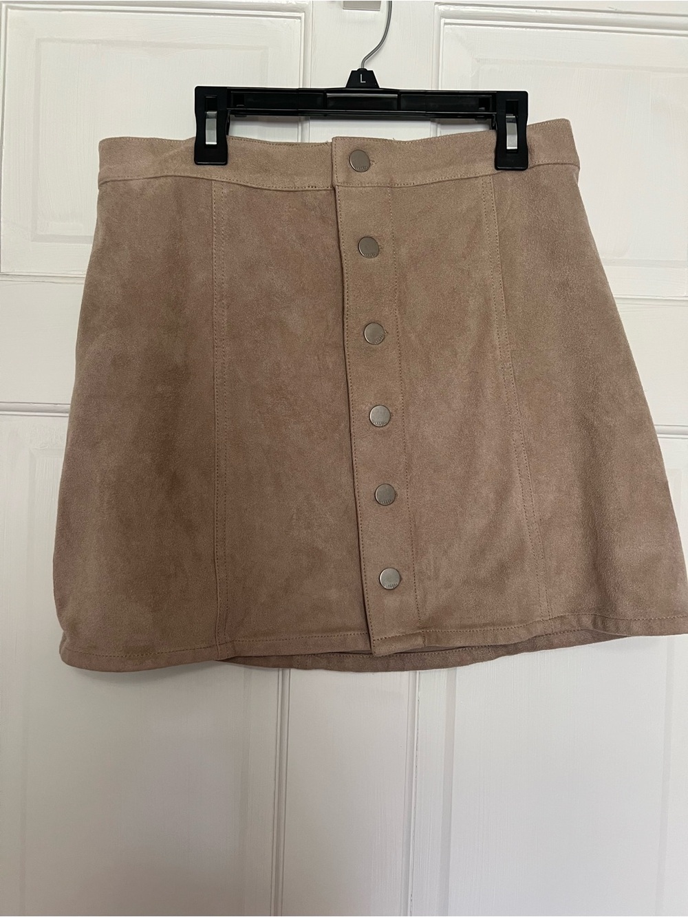 Express Taupe Suede-Look Button Front Mini Skirt